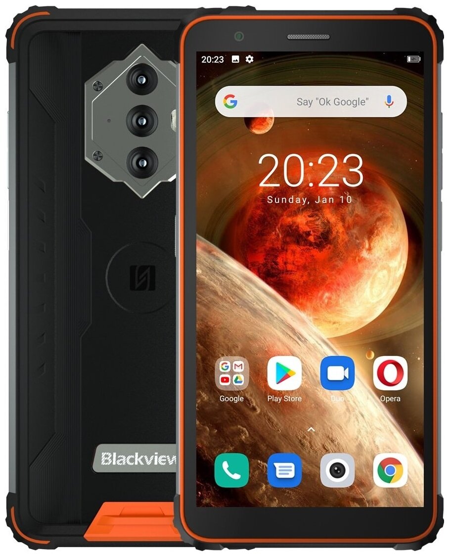 

Смартфон Blackview BV6600, 5.7" 720x1440 IPS, MediaTek Helio A25, 4Gb RAM, 64Gb, 3G/4G, NFC, Wi-Fi, BT, 3xCam, 2-Sim, 8580mAh, USB Type-C, Android 10, черный/оранжевый, BV6600