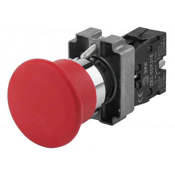 Кнопка грибовидная без фиксации 22 мм 1NC, красный, ЭРА BBG70-BC-K04E (Б0045642)