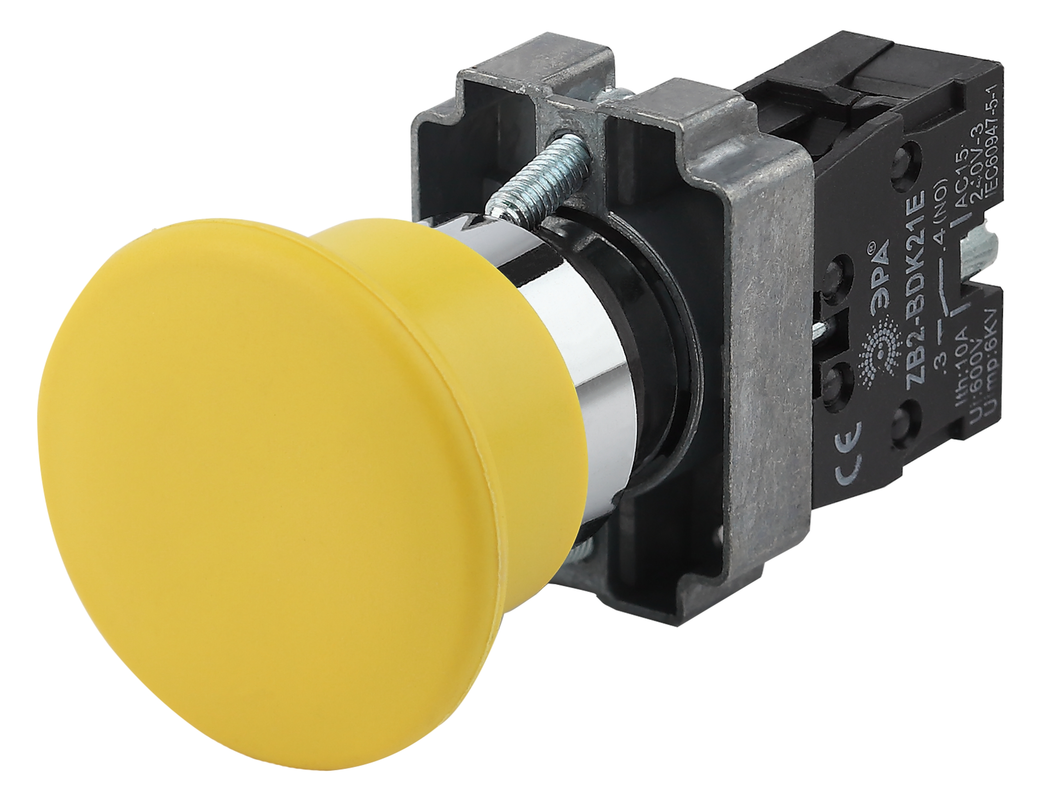 Кнопка грибовидная без фиксации 22 мм 1NC, желтый, ЭРА BBG70-BC-K05E (Б0045644)