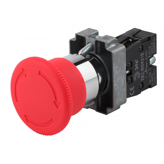 Кнопка грибовидная 22 мм, 1NO 1NC, красный, ЭРА BBG90-BS-K04E (Б0045646)