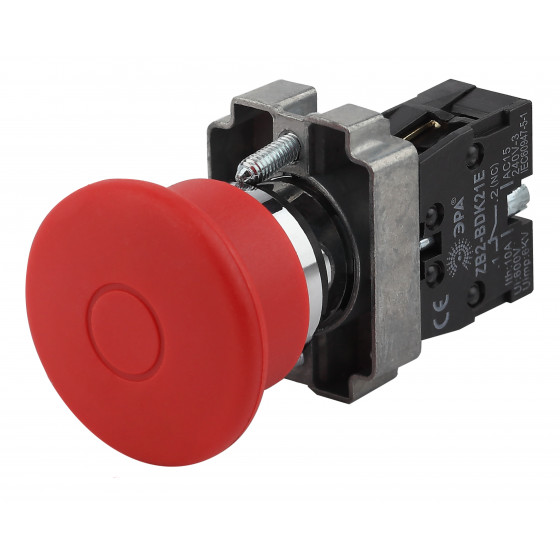 Кнопка грибовидная 22 мм, 1NO 1NC, красный, ЭРА BBG80-BT-K04E (Б0045645)