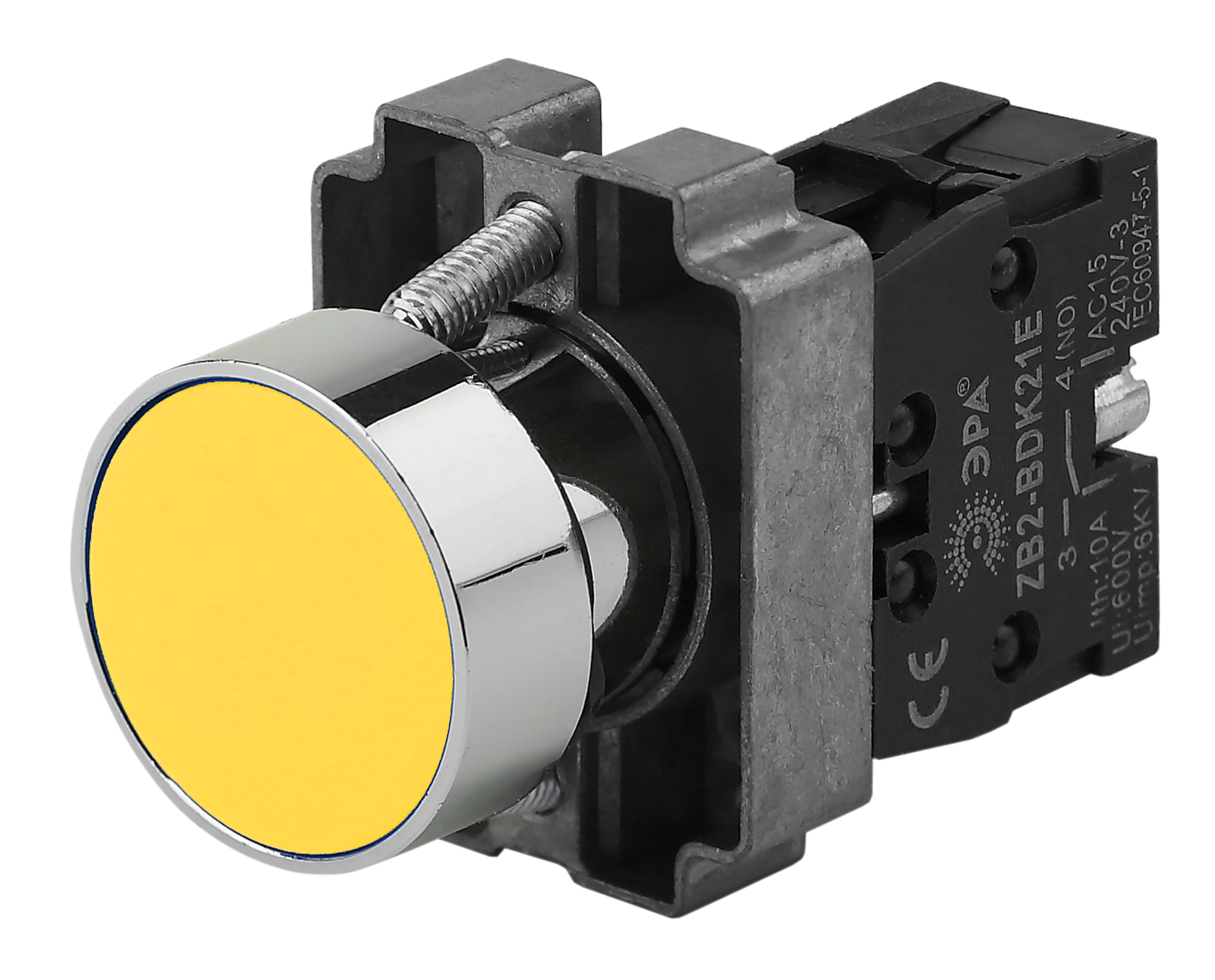 Кнопка плоская без фиксации 22 мм 1NC, желтый, ЭРА BBT60-BA-K05E (Б0045668)