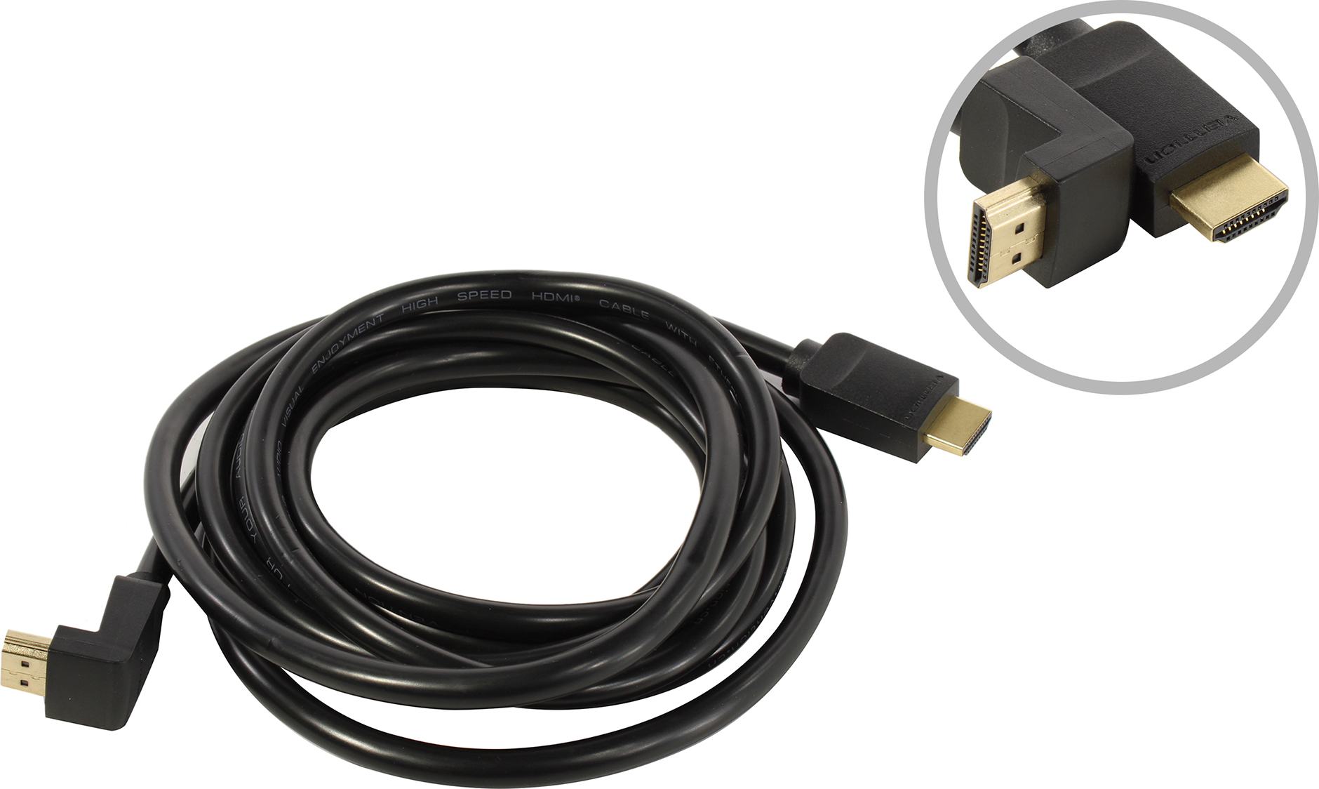 

Кабель HDMI(19M)-HDMI(19M) прямой/угловой v2.0 4K, 3 м, черный Vention (AAQBI)