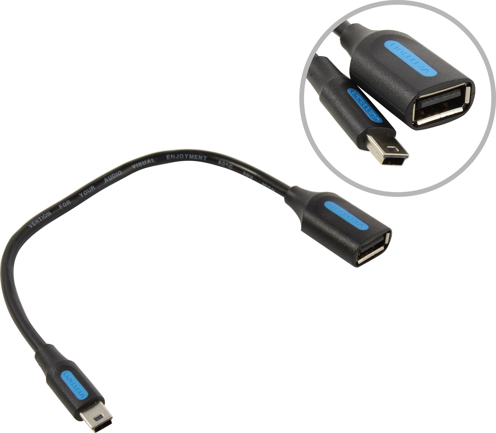 

Кабель USB 2.0(Af)-Mini USB 2.0(Bm), OTG, 15см, черный Vention (CCTBB)