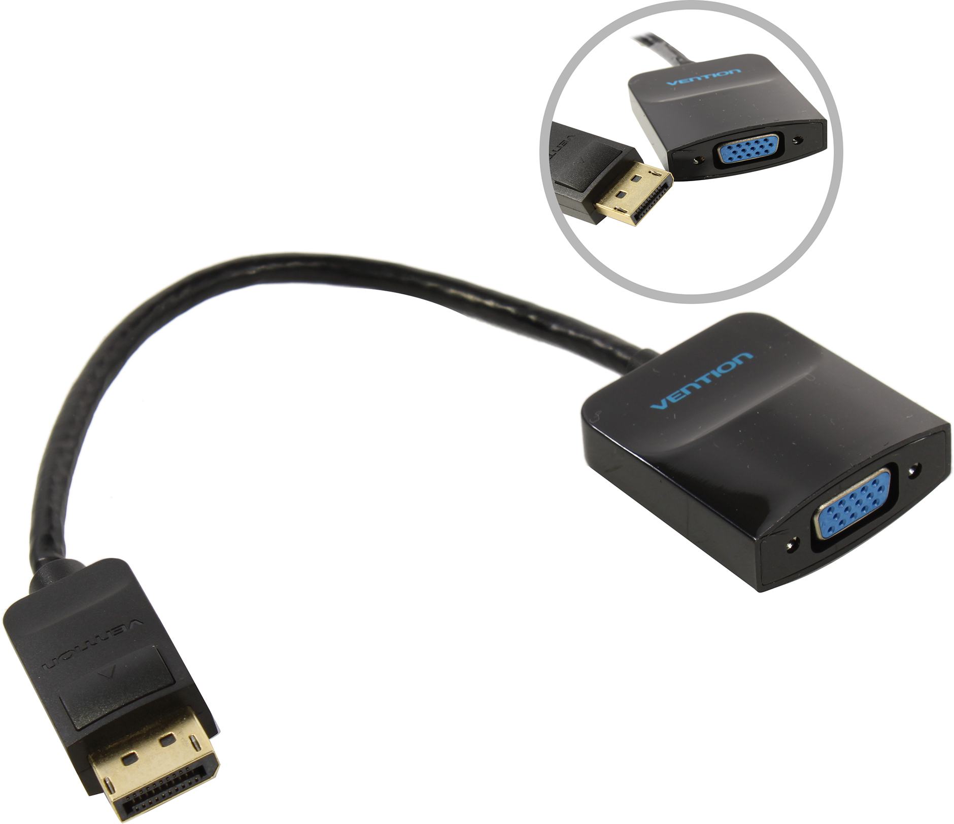 Переходник (адаптер) DisplayPort(20M)-VGA(15F) v1.2, 15см, черный Vention (HBFBB) - фото 1