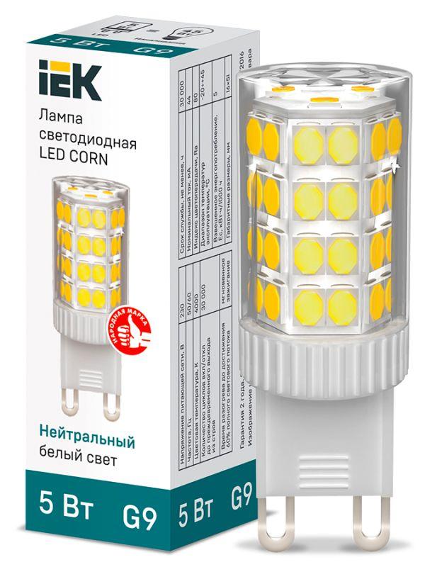 Лампа светодиодная G9, corn, 220В, 5Вт, 475лм, 4000/нейтральный, 70-79Ra, Iek LLE-CORN-5-230-40-G9 (1037796)