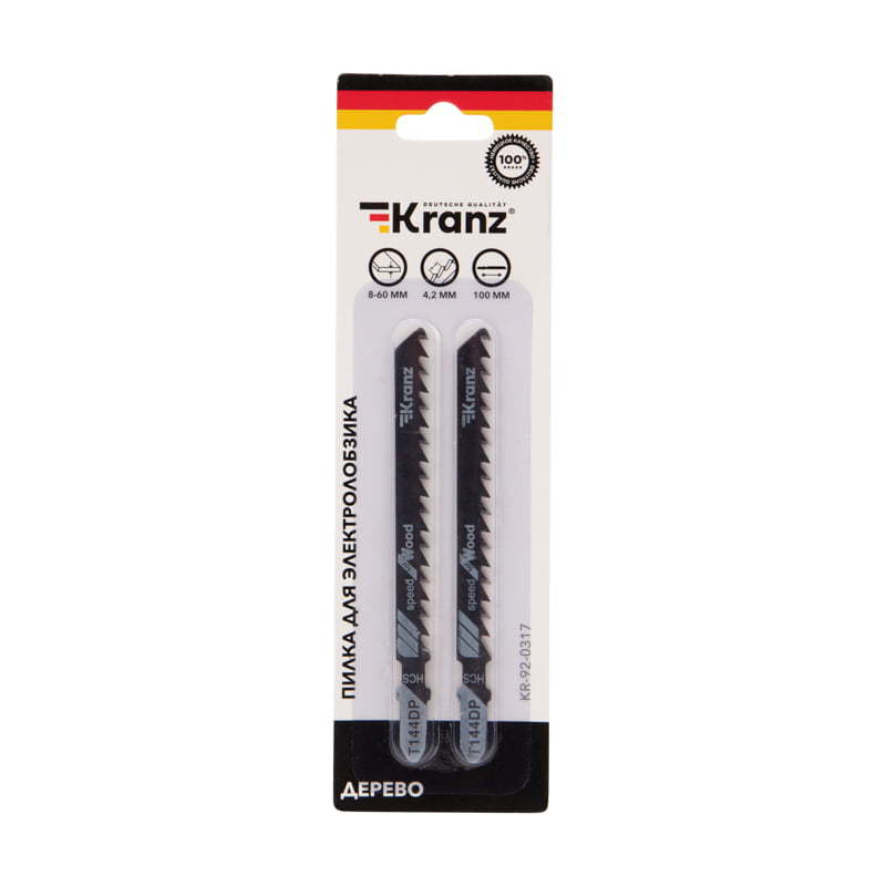 

Пилка для лобзика Kranz T144DP L10 см, быстрый рез, по дереву, 2 шт. (KR-92-0317), T144DP