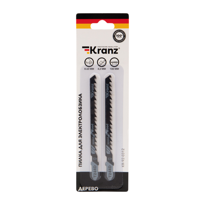 

Пилка для лобзика Kranz T244D L100мм, фигурный рез, по дереву, 2шт. (KR-92-0312), T244D