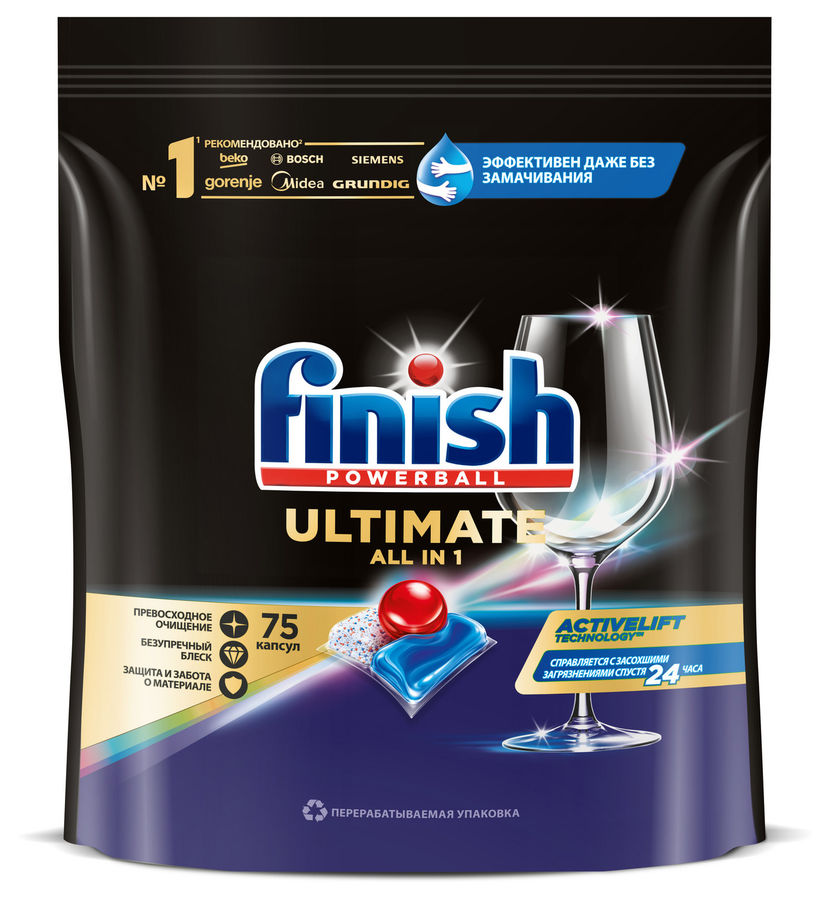 

Таблетки для посудомоечной машины Finish Ultimate All in 1, 75шт., 1.1кг (3215667), 0