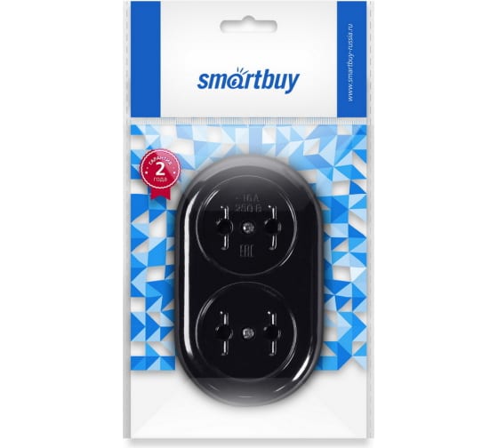 Колодка удлинителя Smartbuy SBE-10-2-00-BN 2-розетки, 10A, б/з, черный (SBE-10-2-00-BN)