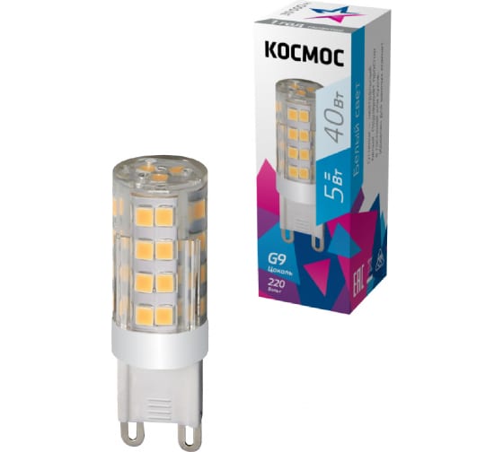 Лампа светодиодная, G9, 220 В, 5 Вт, 4500K, КОСМОС LksmLED5WG9C4500pc