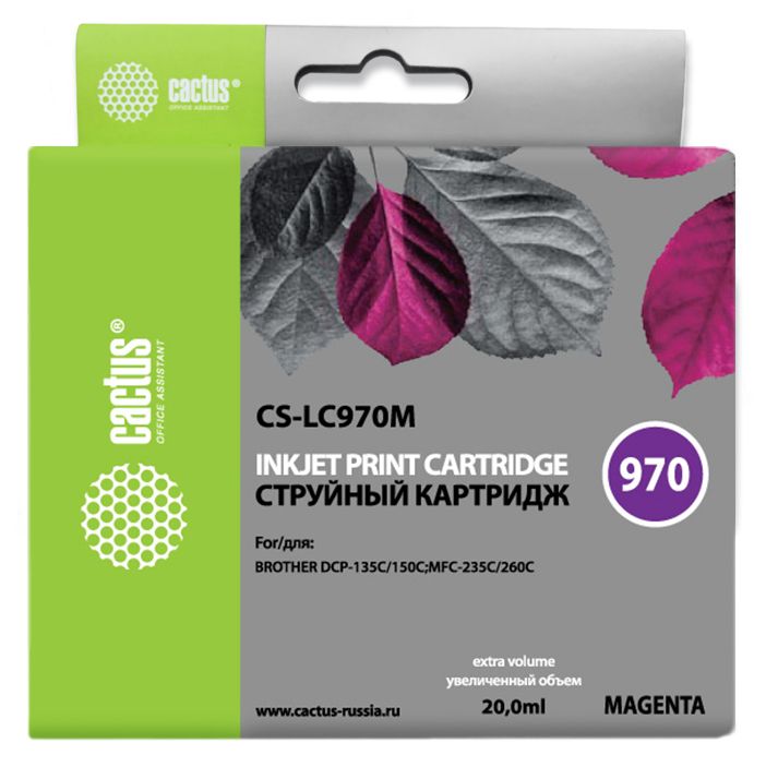 

Картридж струйный Cactus CS-LC970M, пурпурный, совместимый, 20мл, для Brother DCP-135C/150C/MFC-235C