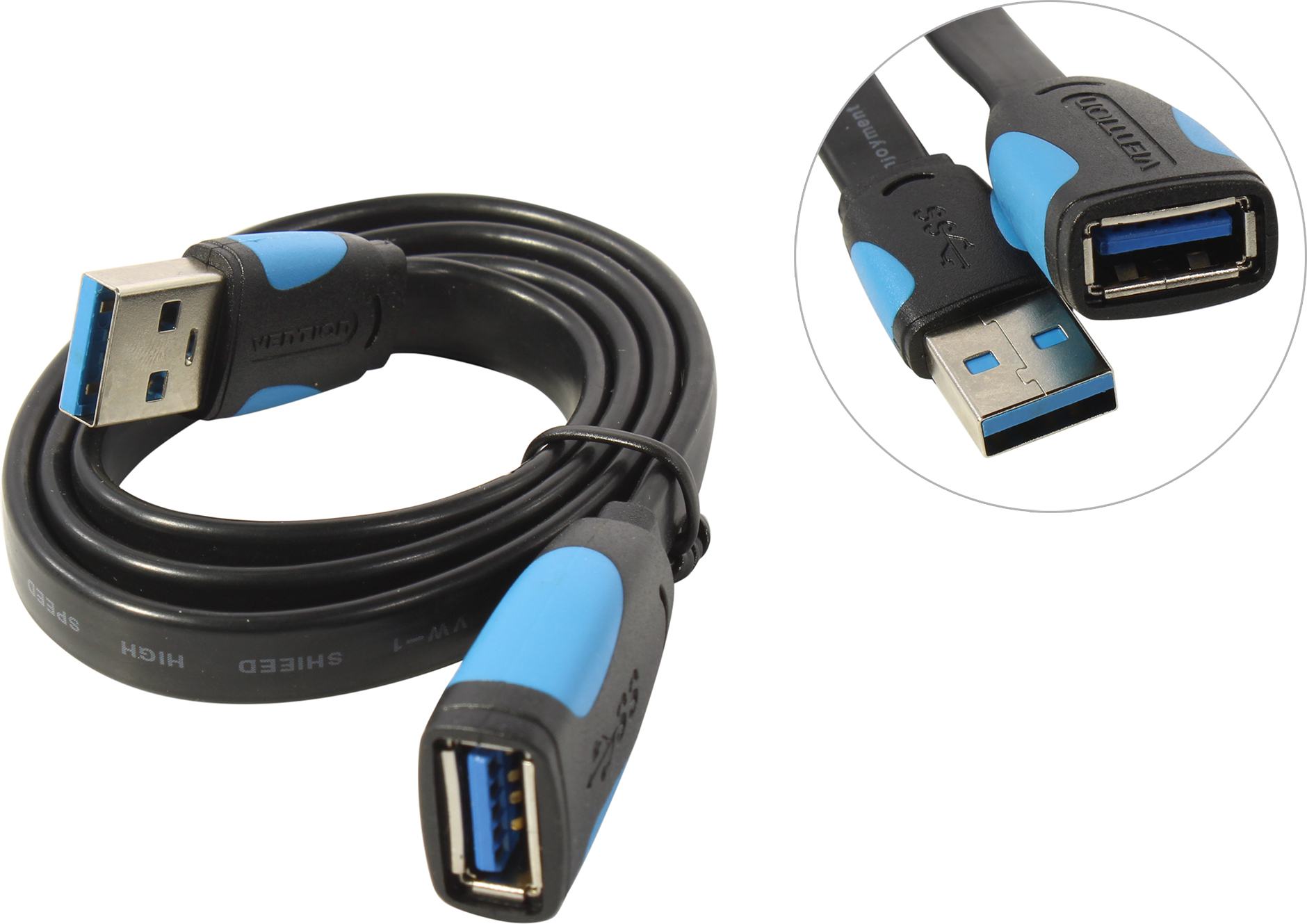 

Кабель-удлинитель USB 3.0(Am)-USB 3.0(Af), плоский, экранированный, 50см, черный Vention (VAS-A13-B050)