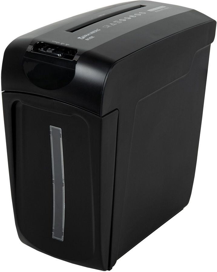 

Шредер Brauberg 810X, секретность P-4, 200 см/мин., перекрестный - 4мм x 3.7см, 10л, 8 листов, скрепки, скобы, карты, черный (532148), 810X