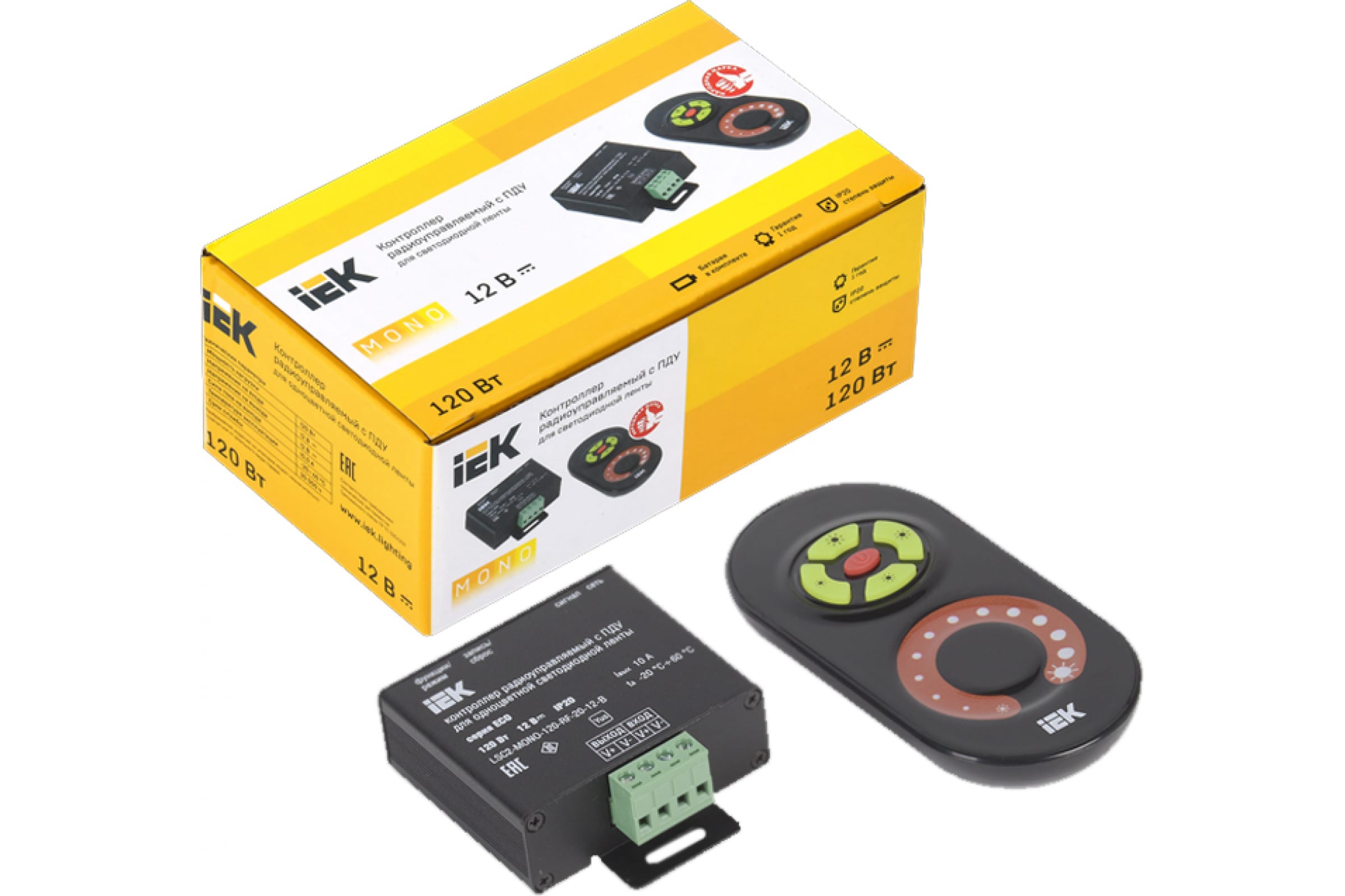 

Контроллер IEK Mono 120 Вт для светодиодной ленты, с ПДУ радио MONO 1 канал, черный (LSC1-MONO-120-RF-20-12-B)