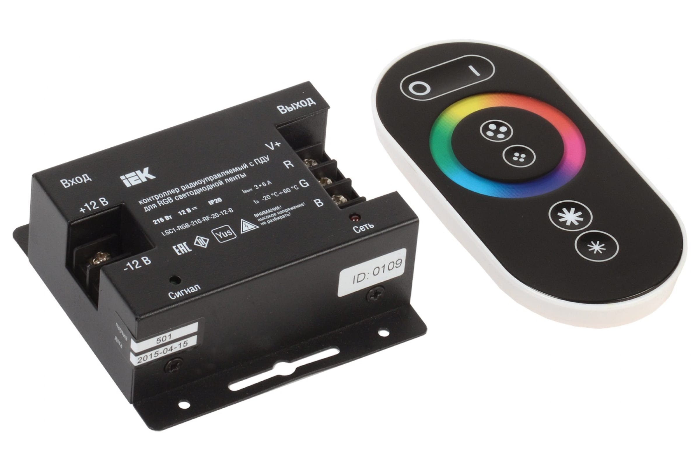 

Контроллер IEK 216 Вт для светодиодной ленты, с ПДУ радио RGB 3 канала, черный (LSC1-RGB-216-RF-20-12-B)