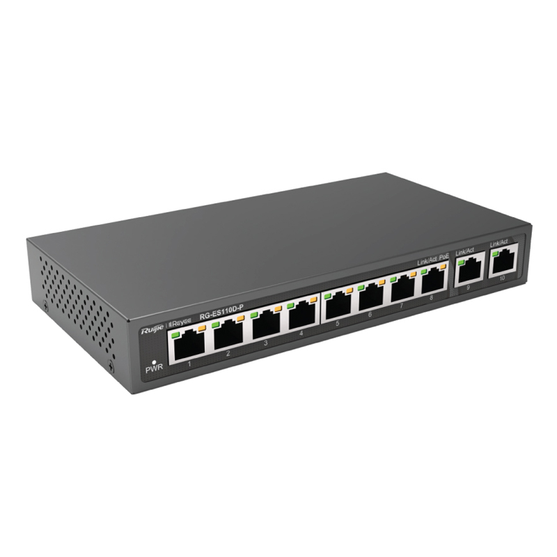 

Коммутатор Ruijie RG-ES110D-P, кол-во портов: 8x100 Мбит/с, кол-во SFP/uplink: RJ-45 2x1 Гбит/с, PoE: 8x30Вт (макс. 110Вт) (RG-ES110D-P), RG-ES110D-P