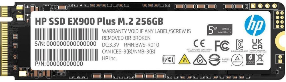 Твердотельный накопитель (SSD) HP 256Gb EX900 Plus, 2280, M.2, NVMe (35M32AA#ABB) - фото 1