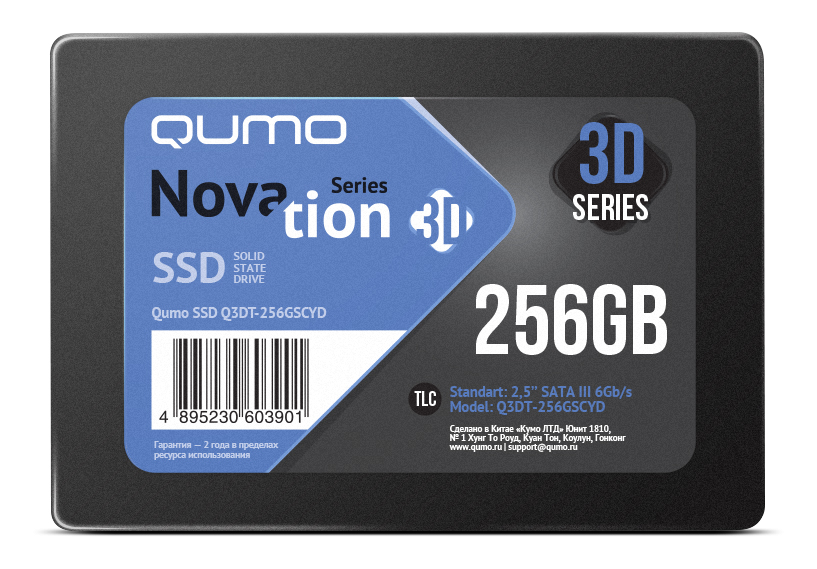 

Твердотельный накопитель (SSD) Qumo 256Gb Novation 3D TLC, 2.5", SATA3 (Q3DT-256GSCYD)