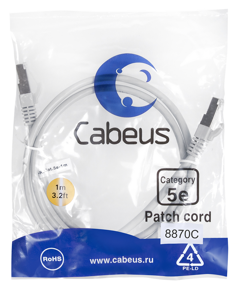 

Патч-корд FTP кат.5e, 1м, RJ45-RJ45, серый, LSZH, экранированный, Cabeus PC-FTP-RJ45-Cat.5e-1m-LSZH (8870c), PC-FTP-RJ45-Cat.5e-1m-LSZH