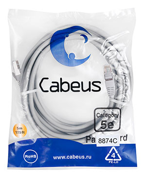 

Патч-корд FTP кат.5e, 5м, RJ45-RJ45, серый, экранированный, Cabeus PC-FTP-RJ45-Cat.5e-5m-LSZH (8874c), PC-FTP-RJ45-Cat.5e-5m-LSZH