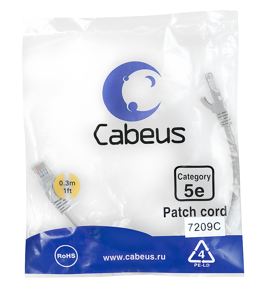 

Патч-корд UTP кат.5e, 0.3м, RJ45-RJ45, серый, Cabeus PC-UTP-RJ45-Cat.5e-0.3m (7209c), PC-UTP-RJ45-Cat.5e-0.3m