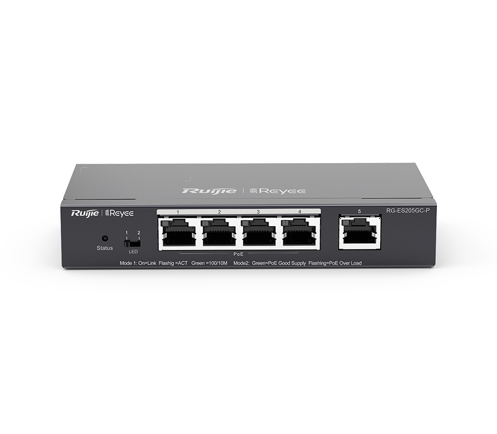 

Коммутатор Reyee (Ruijie) RG-ES205GC-P, управляемый, кол-во портов: 5x1 Гбит/с, PoE (макс. 54Вт) (RG-ES205GC-P), RG-ES205GC-P