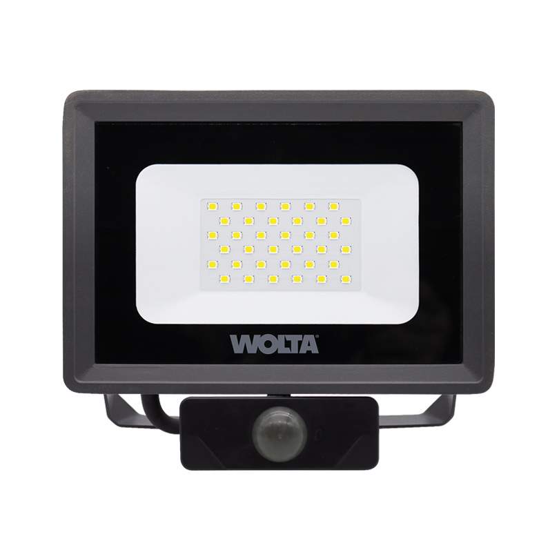 Прожектор светодиодный WOLTA, 30Вт, 2700лм, 5700, Ra:70, IP65, датчик движения, серый (WFL-30W / 06S)