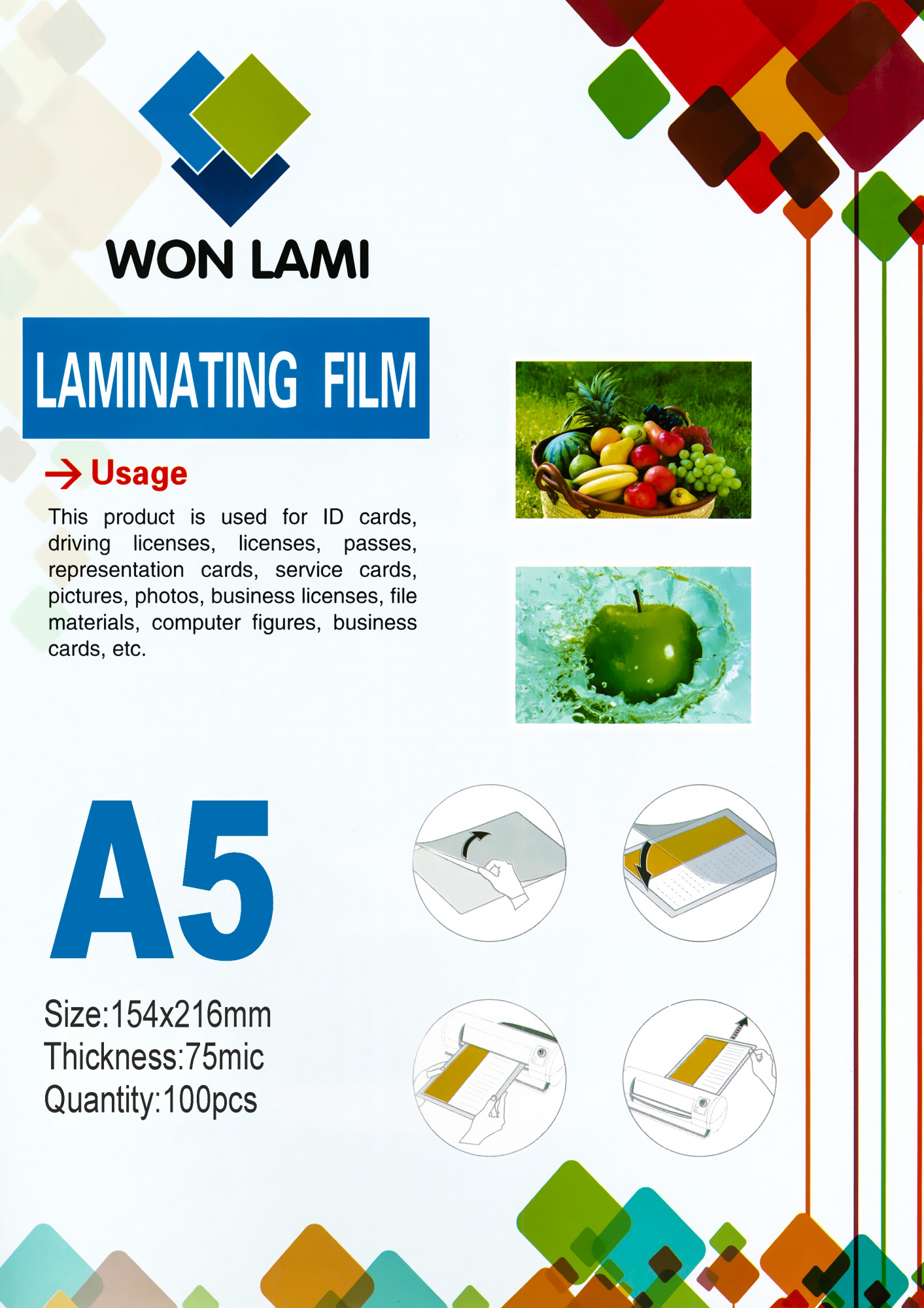 Пленка для ламинирования Won Lami 75мкм, 154x216 (A5), 100 шт., глянцевая (7667)