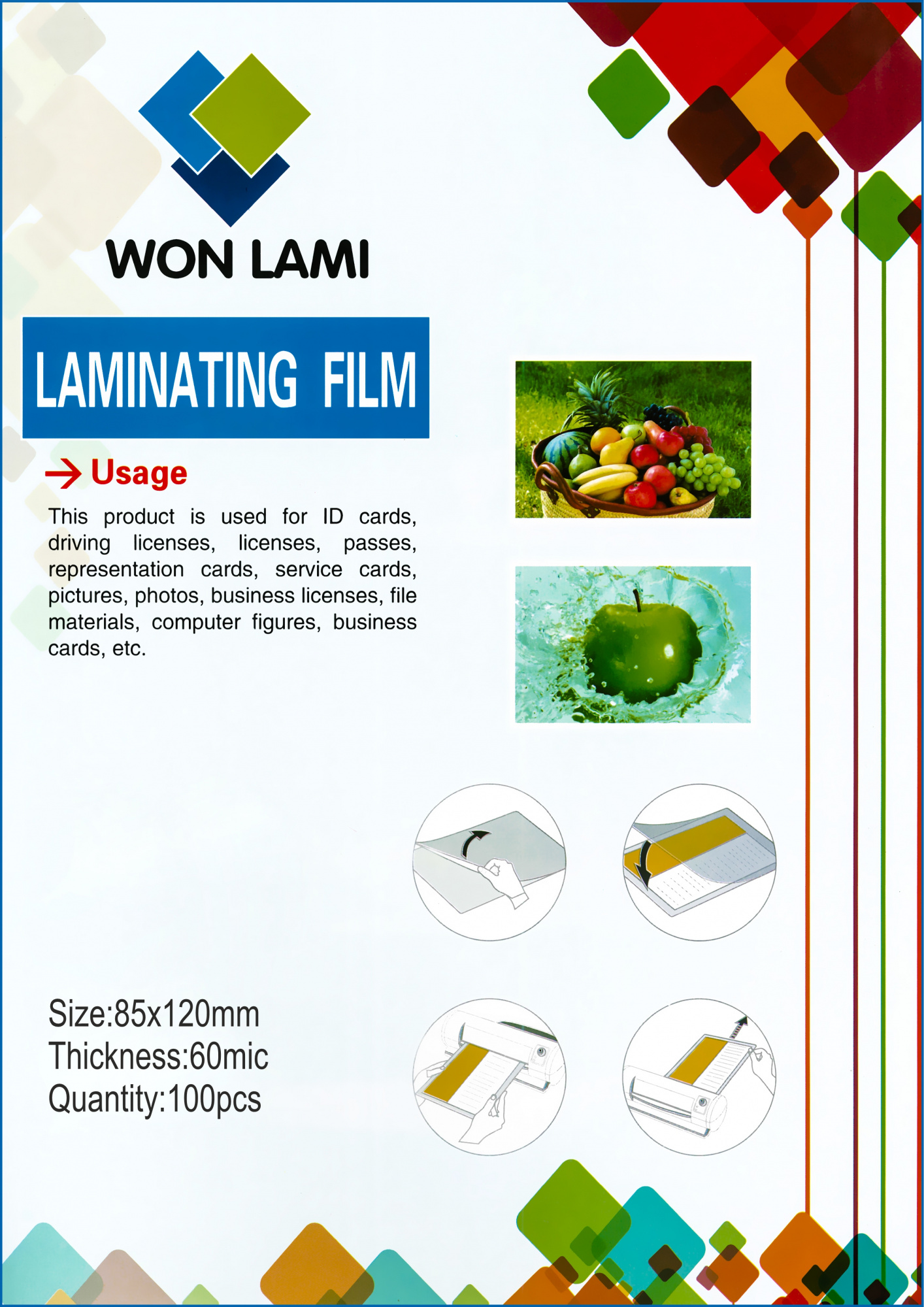 Пленка для ламинирования Won Lami 60мкм, 85x120, 100 шт., глянцевая (7664)