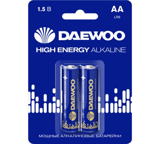

Батарея Daewoo High Energy Alkaline, AA (LR06/15А), 1.5V, 2шт. (5030299)