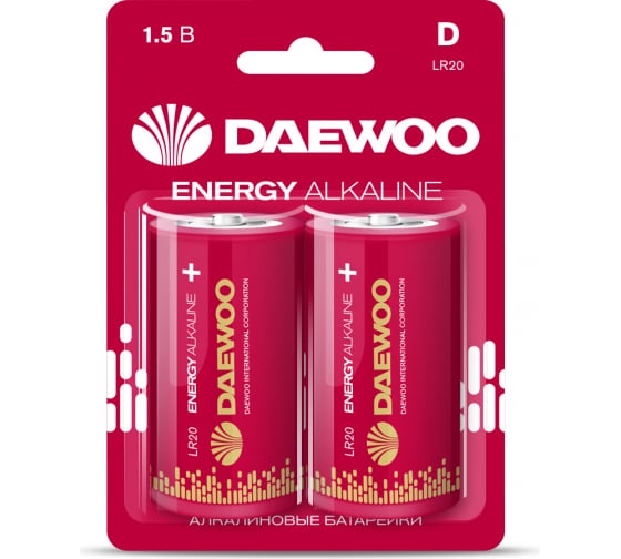 

Батарея Daewoo Energy, D (LR20/13А), 1.5V, 2шт. (5030022)