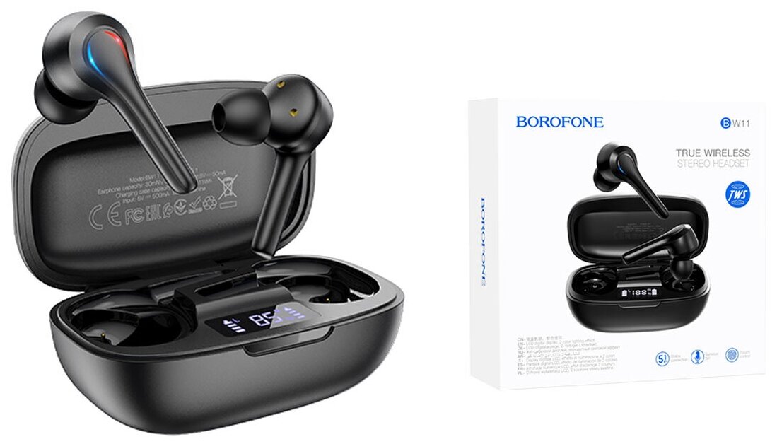 

Беспроводная гарнитура Borofone BW11, черный (6974443382815), BW11