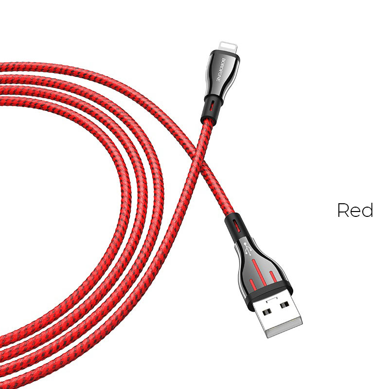 

Кабель Lightning 8-pin(m)-USB 2.0(Am), 2.4A, 1.2м, черный/красный Borofone BU23 (6931474724847), BU23