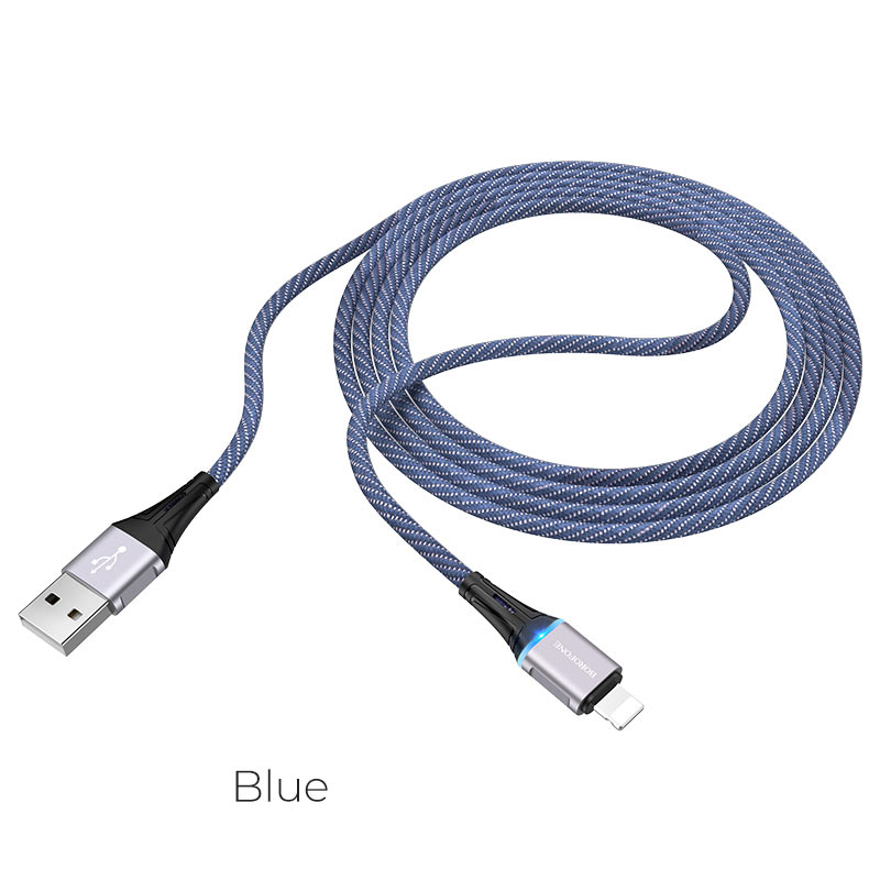 

Кабель USB-Lightning 8-pin, 2.4A, 1.2м, синий Borofone Glory BU25 (28210), BU25