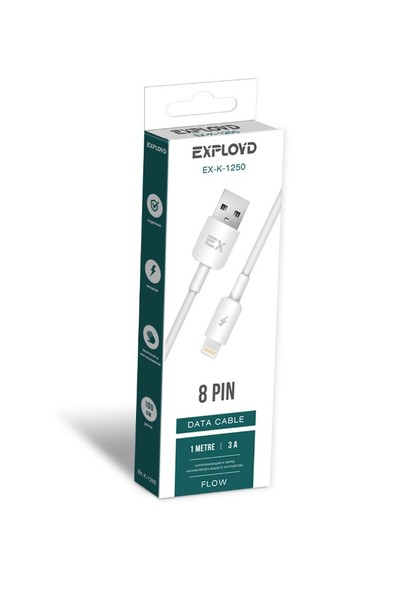 

Кабель Lightning 8-pin(m)-USB 2.0(Am), 3A, 1м, белый Exployd Flow EX-K-1250 (EX-K-1250), EX-K-1250