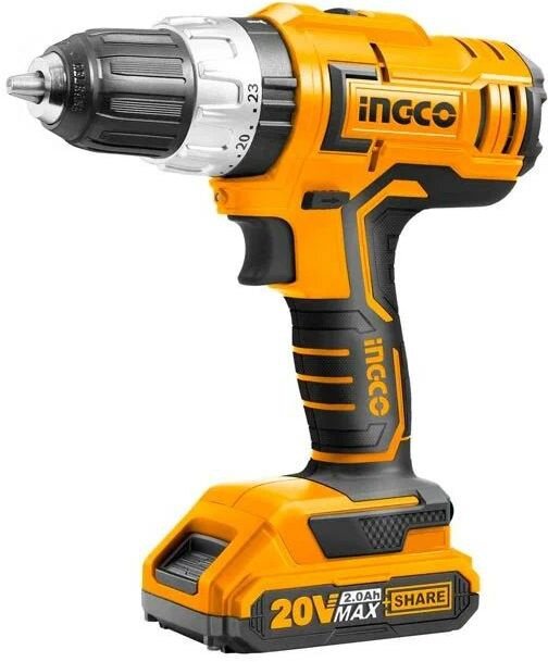 

Дрель-шуруповерт Ingco CIDLI20031, аккумуляторный, 55 нм, 1900 об/мин, 20V, 2 А·ч, Li-Ion, два акб, быстрозажимной патрон, кейс, CIDLI20031