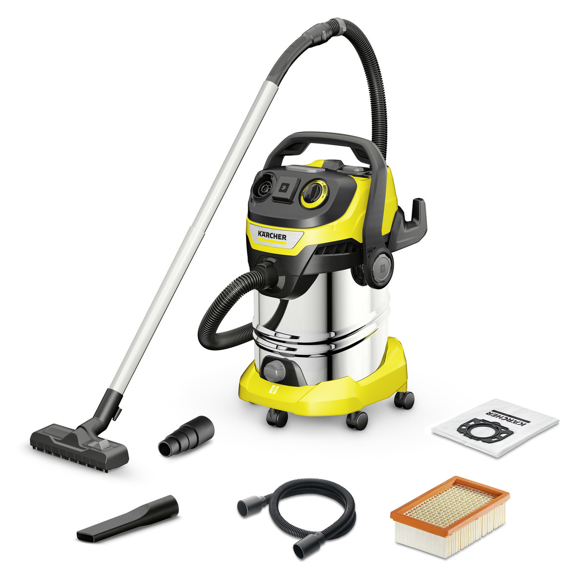 Строительный пылесос KARCHER WD 6 P S V-30/6/22/T, сетевой, 1.3 кВт, сухая, влажная уборка, объем пылесборника 30 л, контейнер, мешок, диаметр шланга 3.5 см, длина шланга 2.2 м, встроенная розетка, 9.3 кг (1.628-360.0)