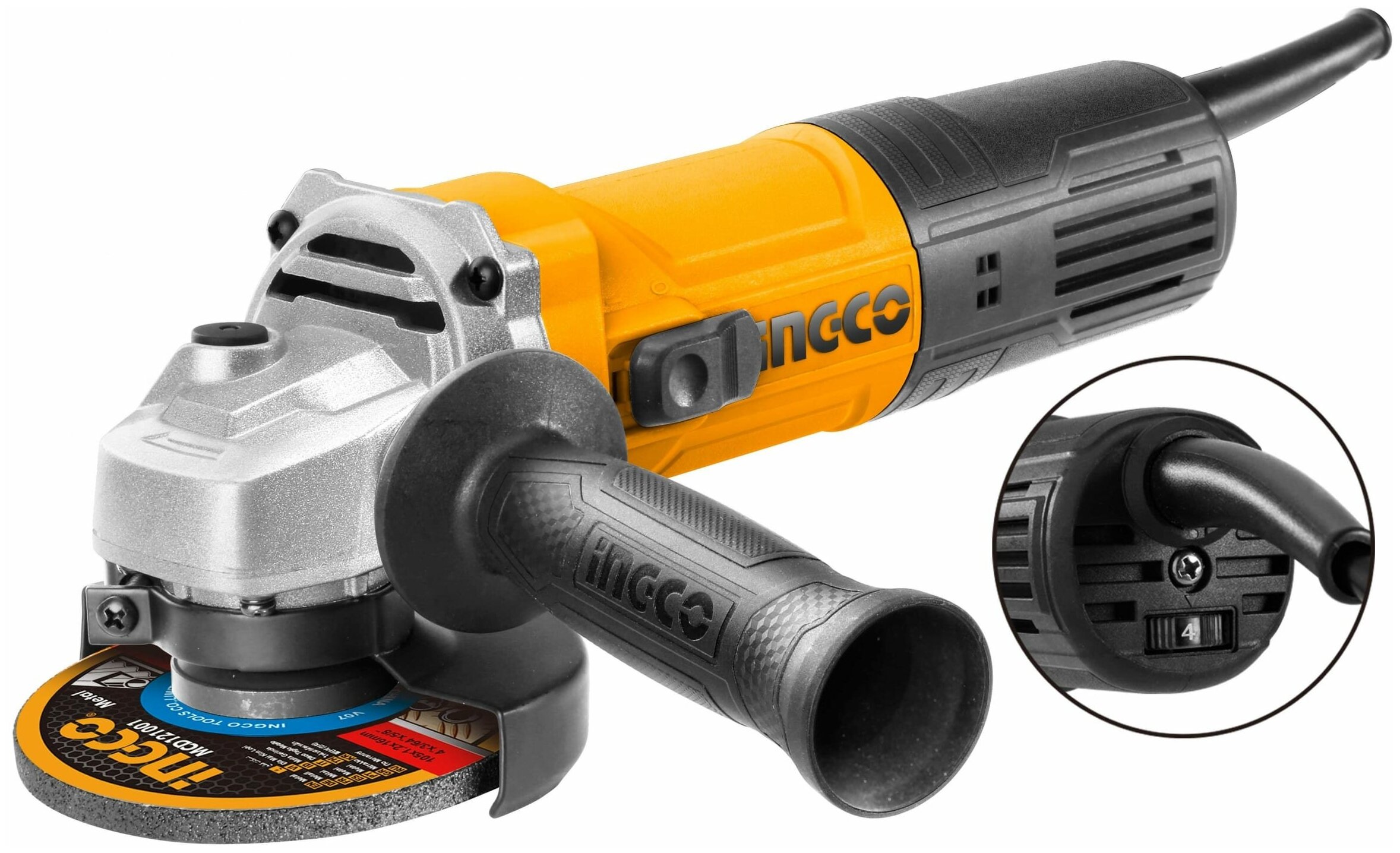

УШМ (болгарка) Ingco AG900285, сетевая, 900Вт, 125мм, 11000 об/мин, регулировка частоты вращения, AG900285
