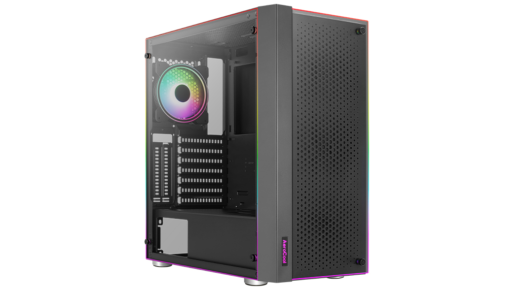 Корпус AeroCool SKRIBBLE, ATX, Midi-Tower, 2xUSB 3.0, RGB подсветка, черный, без БП (SKRIBBLE-G-BK-V1)