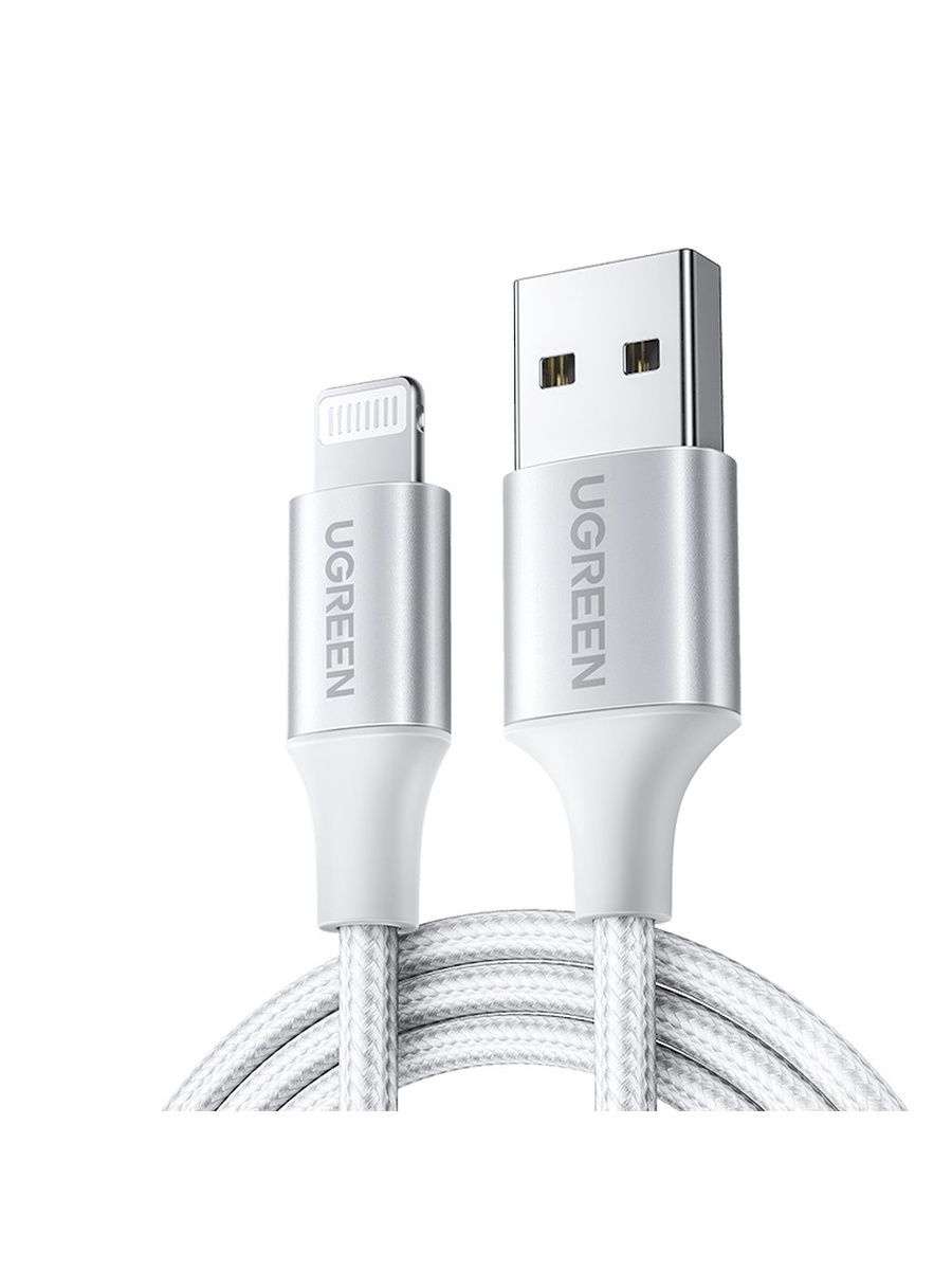 

Кабель Lightning 8-pin-USB, экранированный, 1.5м, серебристый UGREEN US199 (60162), US199