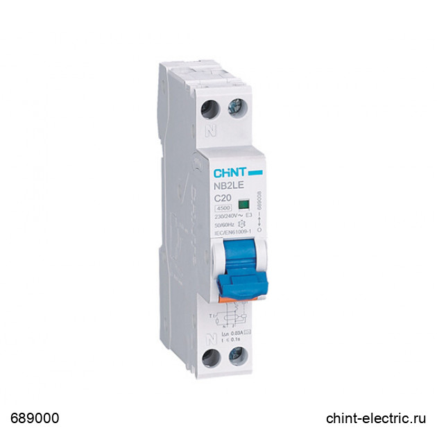 

Выключатель автоматический CHINT NB2LE 1P+N 6А C 6кА (689000)