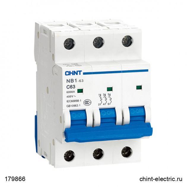 

Выключатель автоматический CHINT NB1-63H трехполюсный (3P/3П) 10А C 10кА (179866)