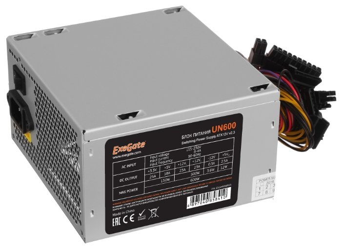 

Блок питания 600 Вт ATX Exegate UN600, 120 мм (EX244556RUS-PC), UN600
