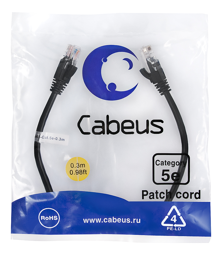 

Патч-корд UTP кат.5e, 0.3м, RJ45-RJ45, черный, CU, Cabeus PC-UTP-RJ45-Cat.5e-0.3m-BK (7658c), PC-UTP-RJ45-Cat.5e-0.3m-BK