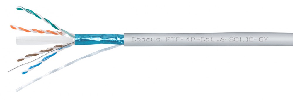 Витая пара FTP кат.6, 4 пары, CU, 0.57мм, 305м., внутренний, одножильный, серый, с разделителем, Cabeus (FTP-4P-Cat.6-SOLID-GY)