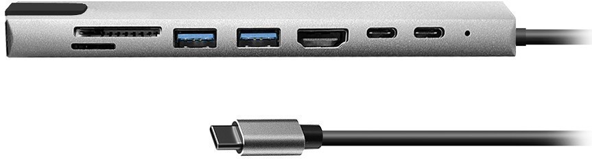 Концентратор Bion BXP-A-USBC-MULTI-01, 2xUSB 3.0, 2xUSB-C, серебристый + HDMI, RJ-45 (BXP-A-USBC-MULTI-01)