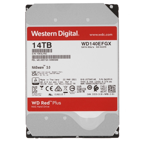 

Жесткий диск (HDD) Western Digital 14Tb Red Plus, 3.5", 7200rpm, SATA3 (WD140EFGX)