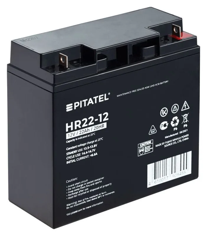 

Аккумуляторная батарея для ИБП Pitatel HR HR22-12, 12V, 22Ah (HR22-12), Черный, HR22-12