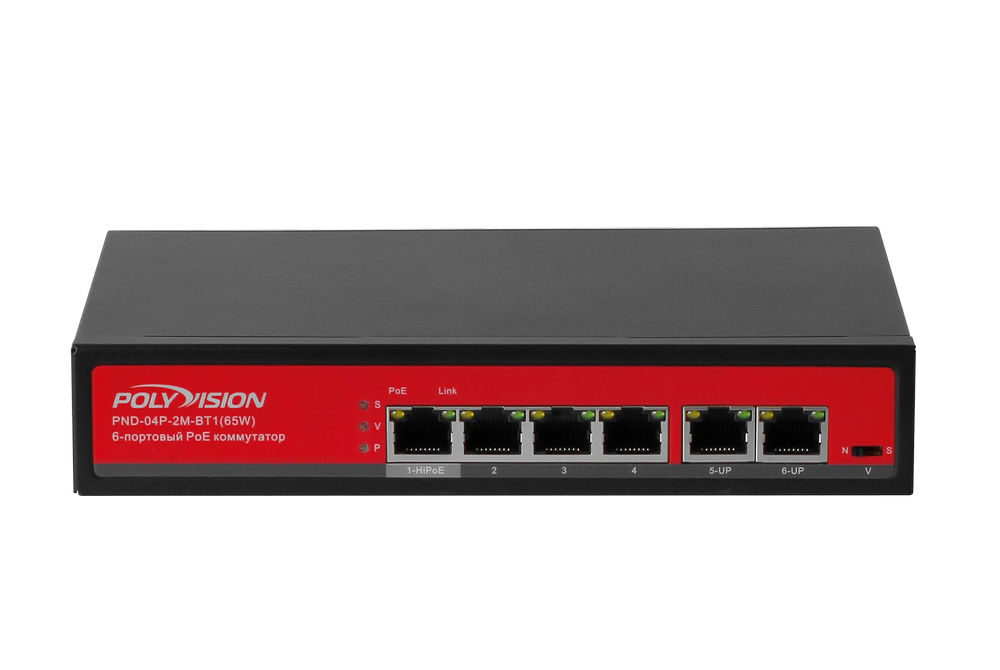 

Коммутатор Polyvision PND-04P-2M BT1, кол-во портов: 4x100 Мбит/с, кол-во SFP/uplink: RJ-45 2x100 Мбит/с, PoE: 4x60Вт (макс. 65Вт) (PND-04P-2M BT1), PND-04P-2M BT1